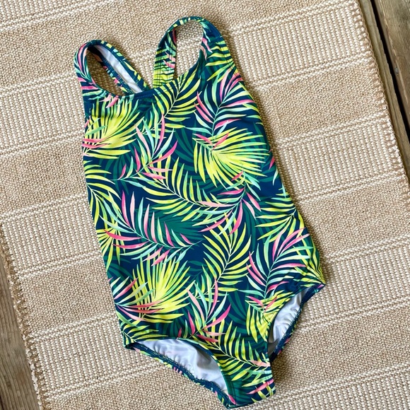 Lands' End Other - Lands' End One Piece Green and Yellow Swimsuit with Tropical Print Sz 5